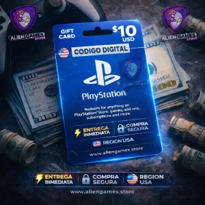 Tarjeta PlayStation Store de 10 dólares PSN USA código digital para recargar saldo en PlayStation Network y comprar juegos, DLC y contenido en PlayStation Store con entrega inmediata.