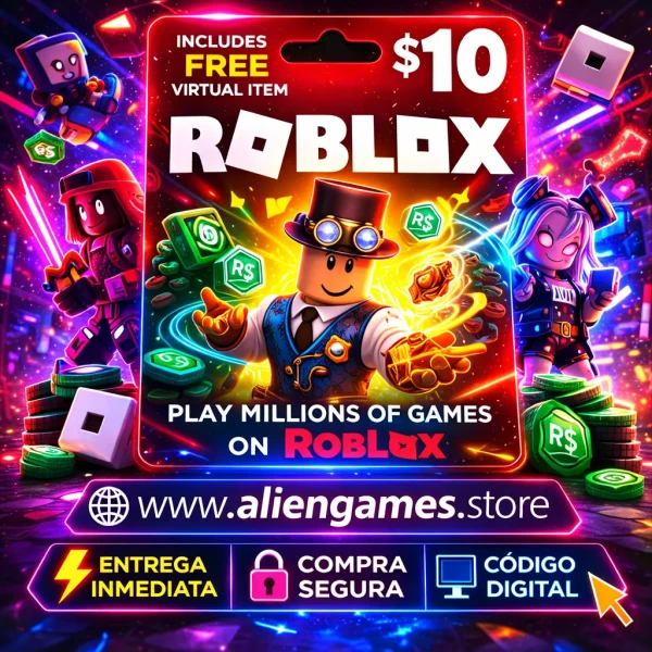 Roblox Gift Card 10 USD código digital comprar tarjeta Roblox Robux AlienGames Store Bolivia y Latam
