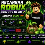 Imagen promocional de recarga de Robux con celular en Bolivia 2026 usando métodos de pago móviles y branding de AlienGames.Store.